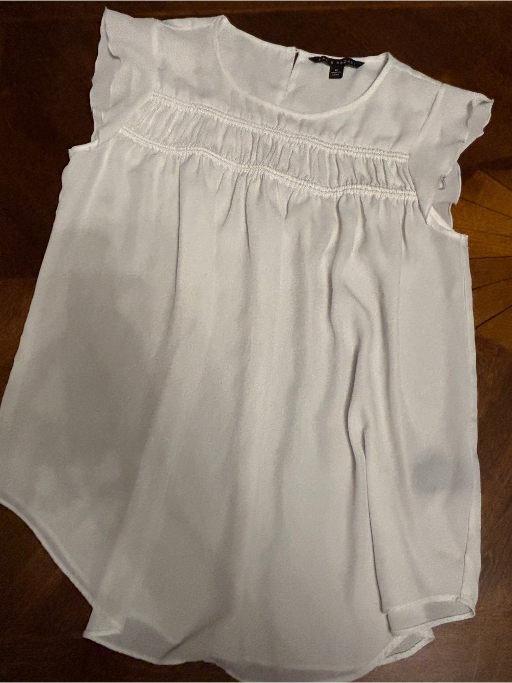 Zac & Rachel White Smocked Flutter Sleeve Blouse